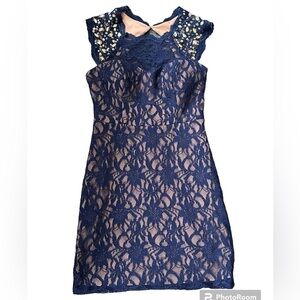 Jodi Kristopher size 11 navy blue sparkle lace dress homecoming Crystal Y2K‎